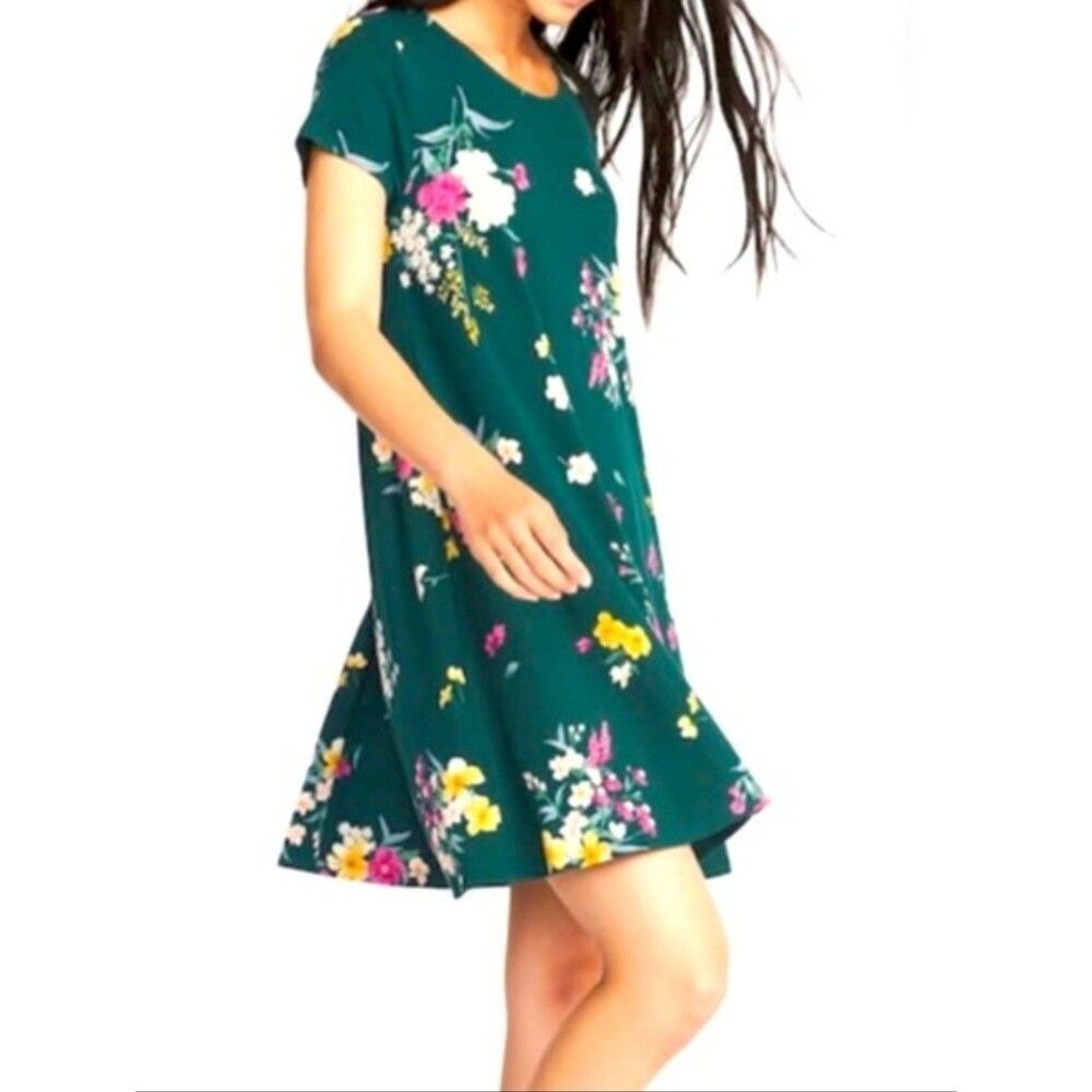 Old Navy Size M Green Dress with Pink & Yellow Floral Accents 3448-